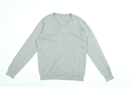 Additional front view of Easy men’s grey v-neck cotton jumper, size M, long sleeve
