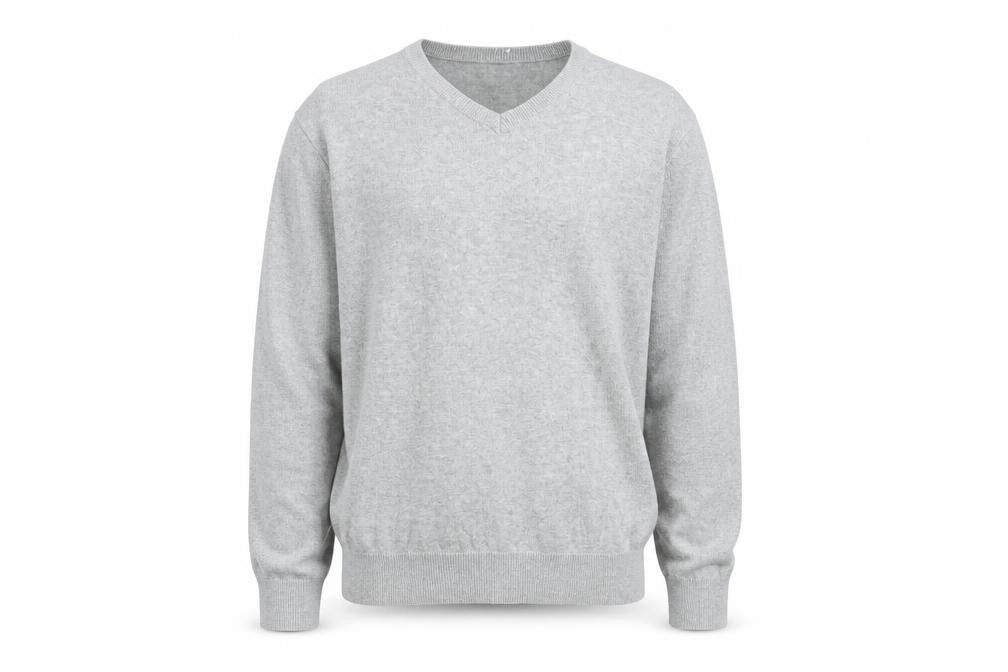 Easy Mens Grey V-Neck Cotton Pullover Jumper Size M Long Sleeve
