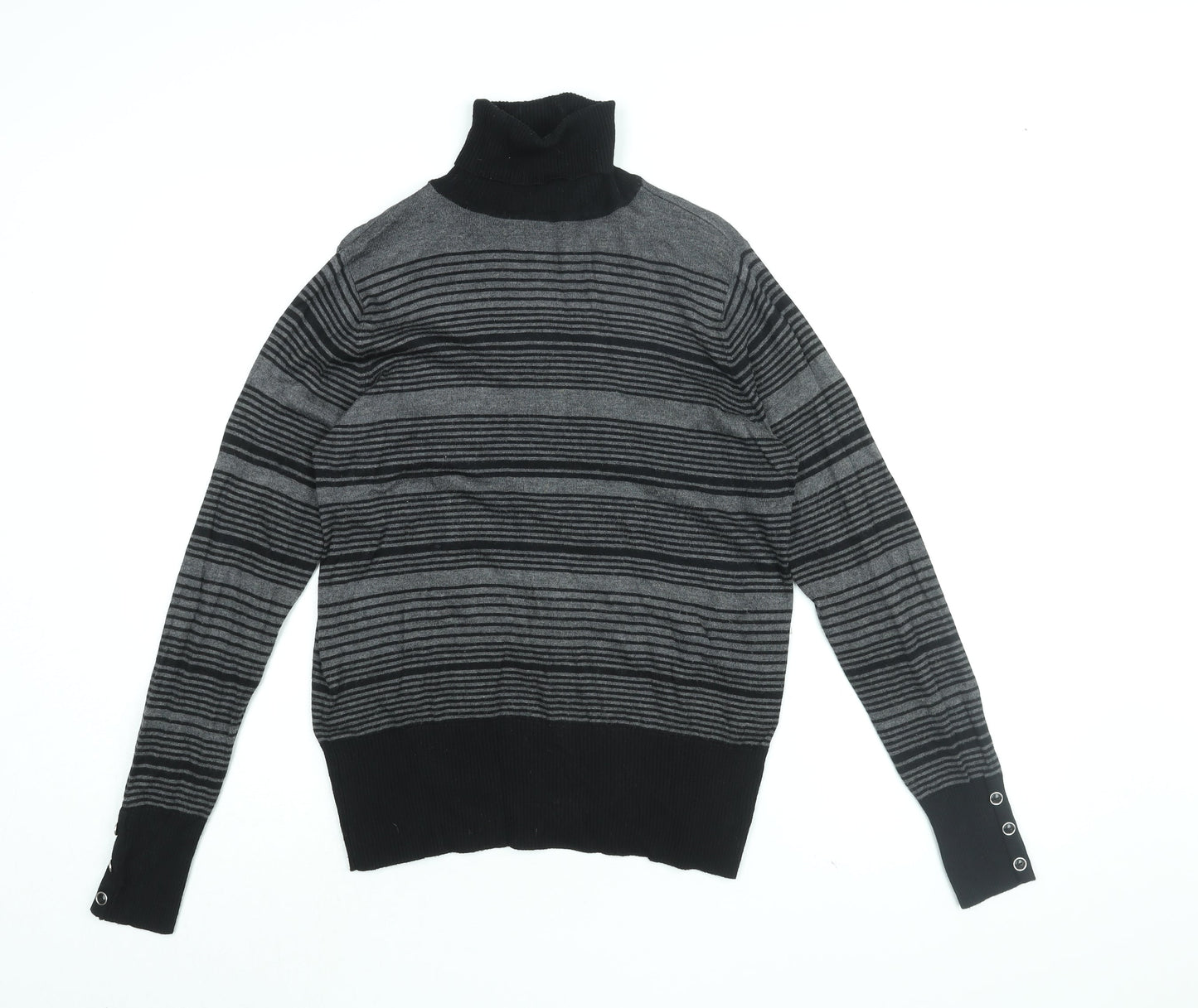 Debenhams Womens Grey Roll Neck Striped Viscose Pullover Jumper Size 14