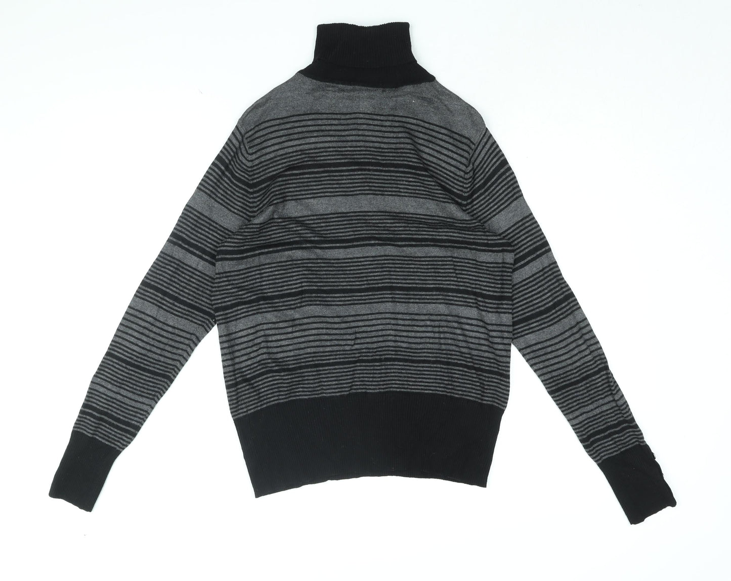 Debenhams Womens Grey Roll Neck Striped Viscose Pullover Jumper Size 14
