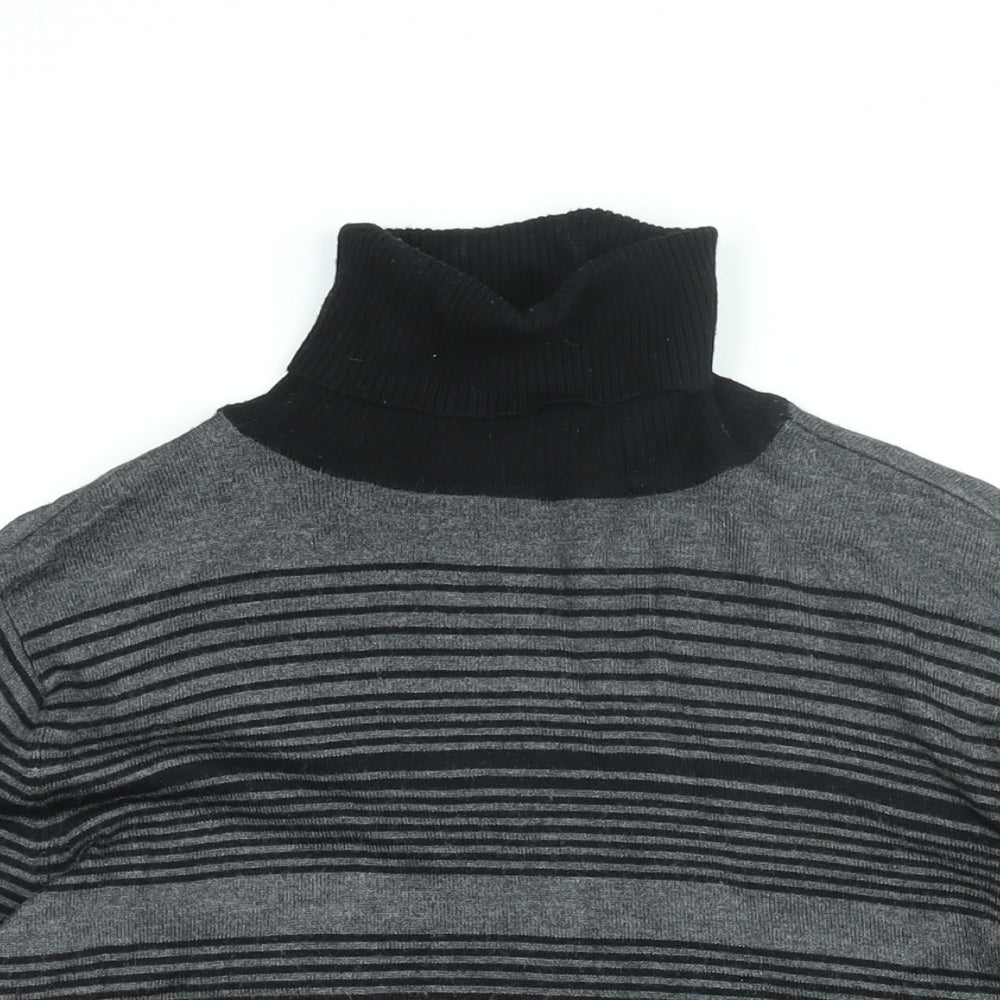 Debenhams Womens Grey Roll Neck Striped Viscose Pullover Jumper Size 14