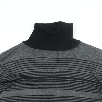 Debenhams Womens Grey Roll Neck Striped Viscose Pullover Jumper Size 14