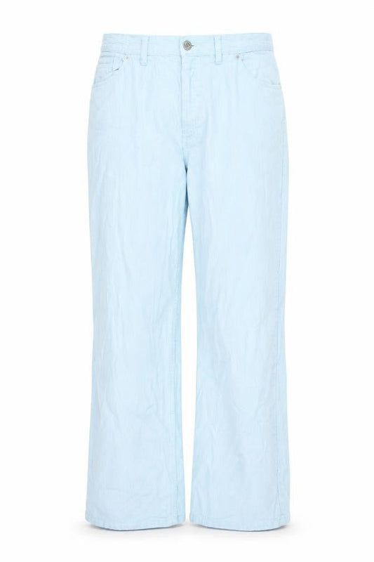 Monki Womens Blue Cotton Wide-Leg Jeans Size 16 L30 in Regular Zip