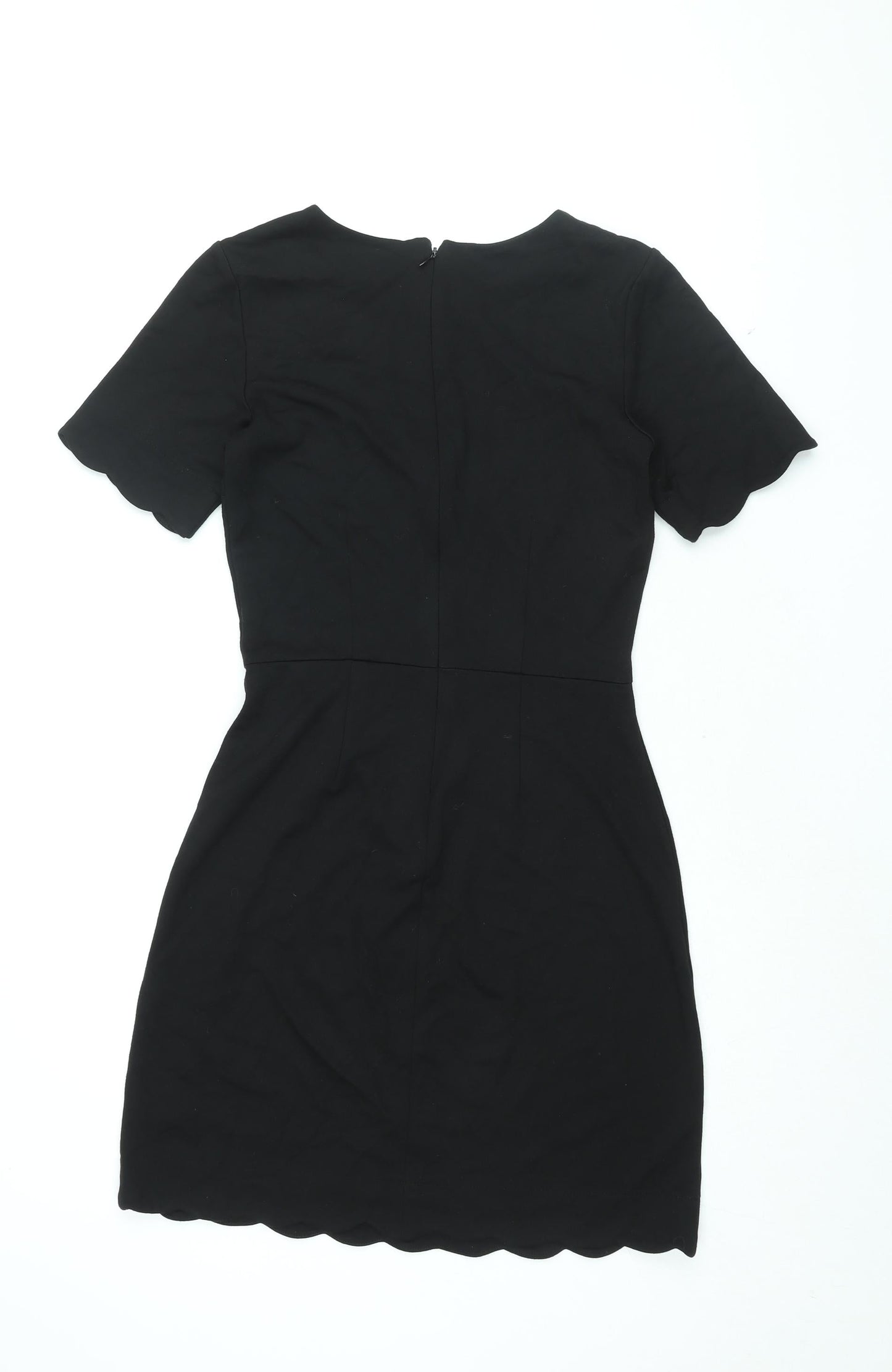 Warehouse Womens Black Viscose Shift Size 8 Round Neck Zip