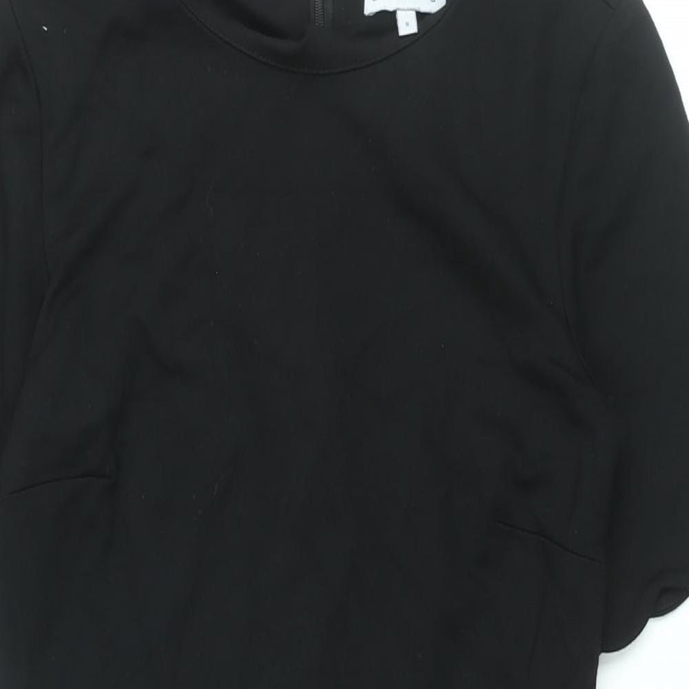 Warehouse Womens Black Viscose Shift Size 8 Round Neck Zip