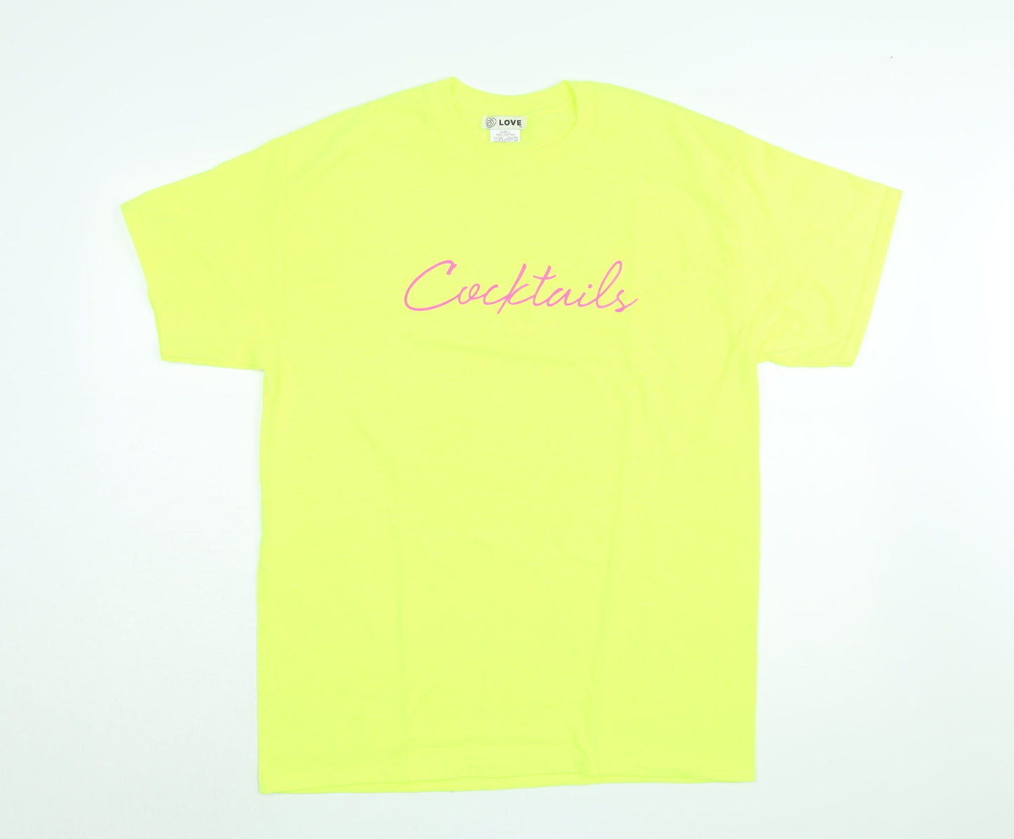 Love Womens Yellow Cotton Basic T-Shirt Size L Round Neck - Cocktails