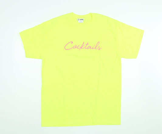 Love Womens Yellow Cotton Basic T-Shirt Size L Round Neck - Cocktails
