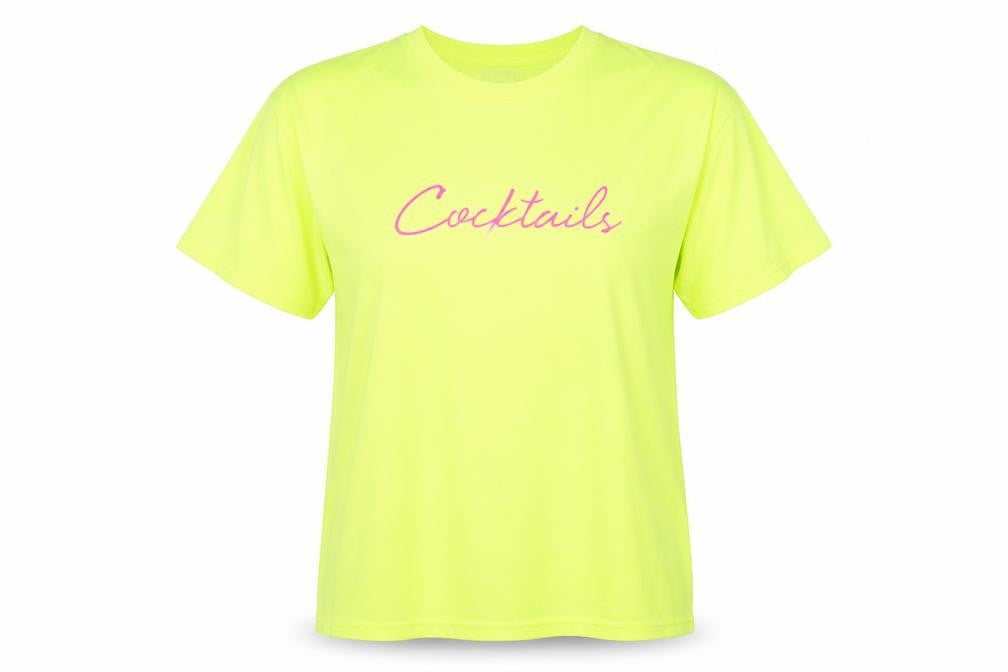 Love Womens Yellow Cotton Basic T-Shirt Size L Round Neck - Cocktails