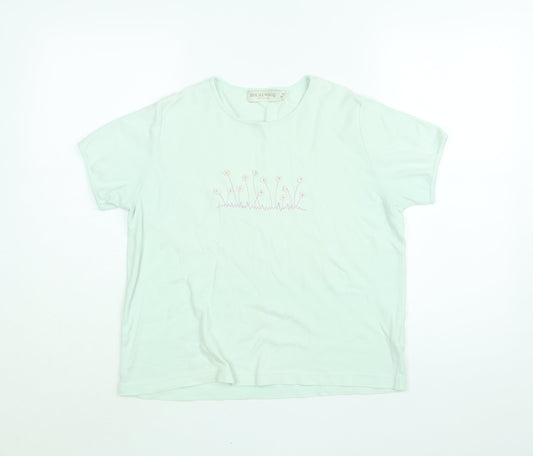 Holmewood Womens Blue Floral Cotton Basic T-Shirt Size 14 Round Neck