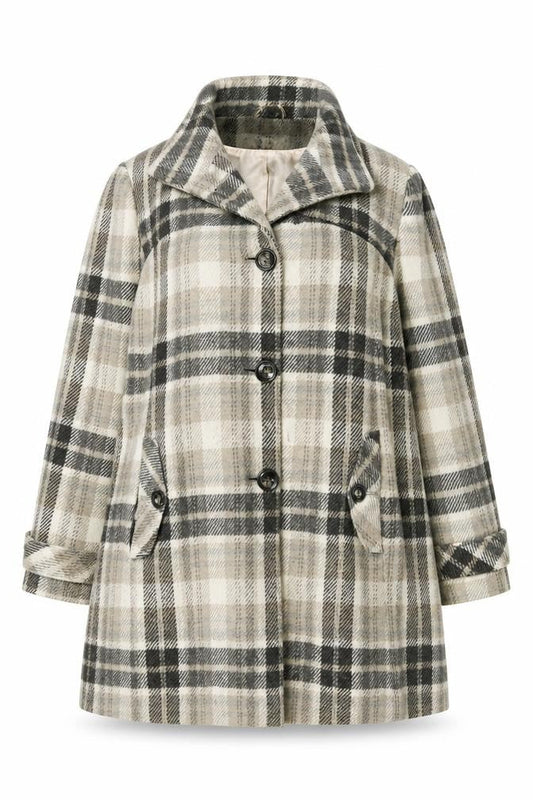 Debenhams Womens Beige Plaid Overcoat Coat Size 22 Button