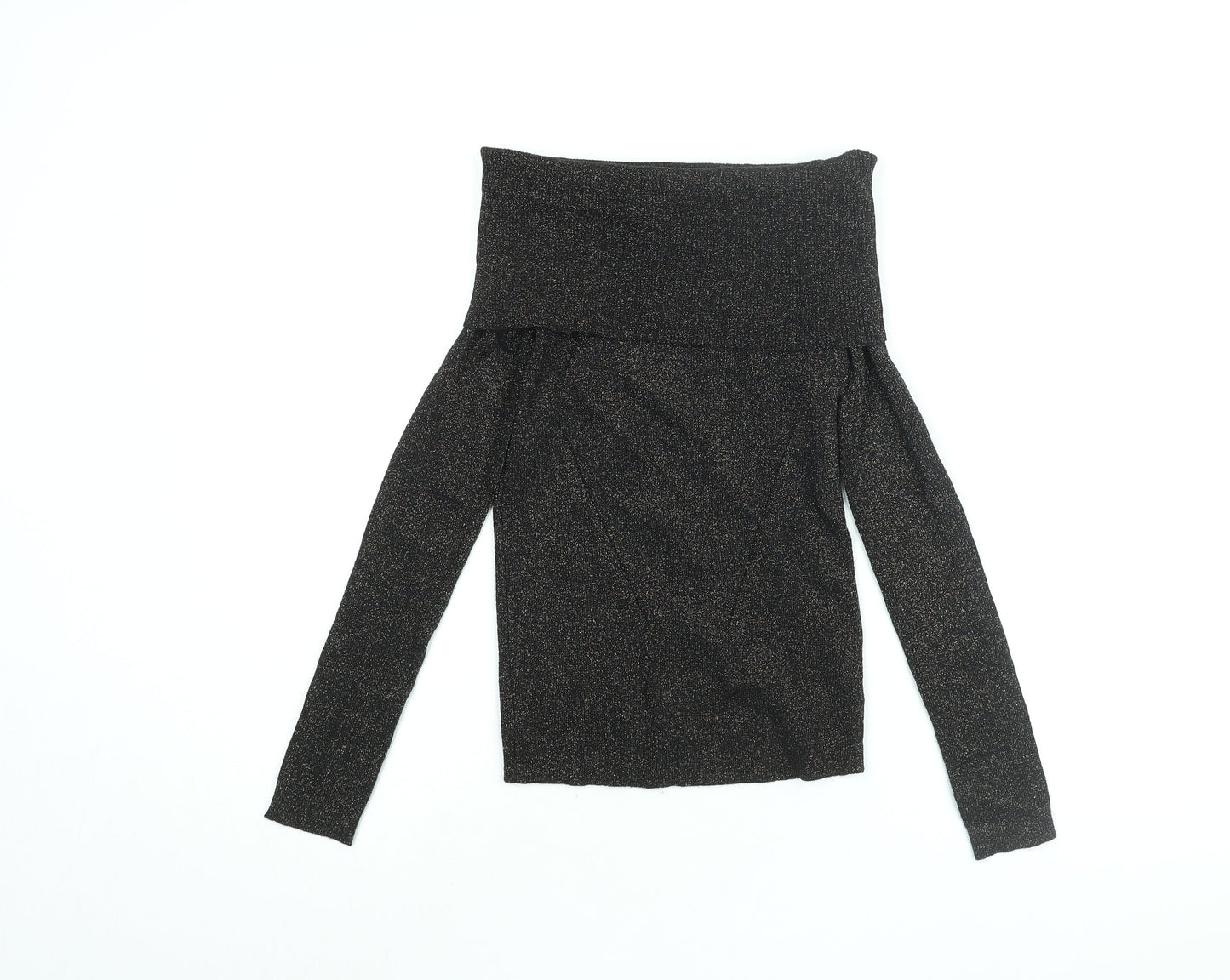 Oasis Womens Black Viscose Basic T-Shirt Size S Off the Shoulder