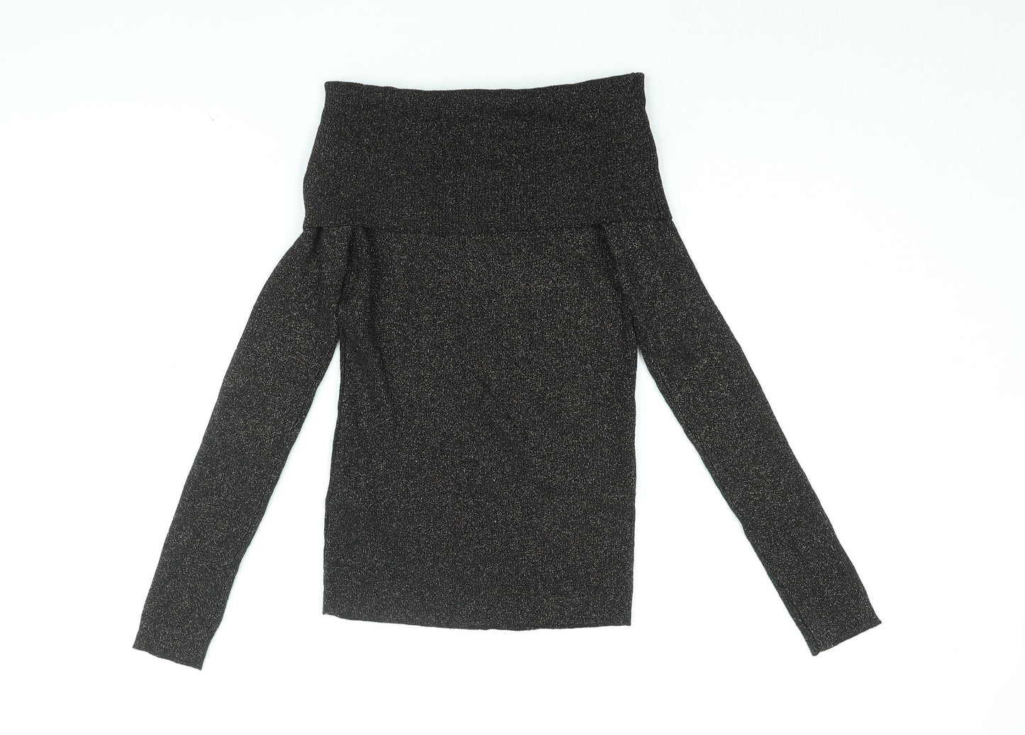 Oasis Womens Black Viscose Basic T-Shirt Size S Off the Shoulder