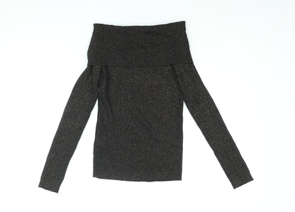 Oasis Womens Black Viscose Basic T-Shirt Size S Off the Shoulder