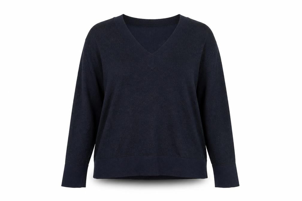 H&M Womens Blue V-Neck Viscose Pullover Jumper Size M - Glitter Detail
