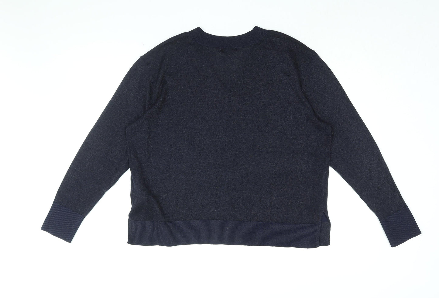 H&M Womens Blue V-Neck Viscose Pullover Jumper Size M - Glitter Detail