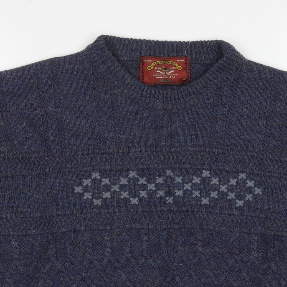 Tobiasystem Womens Blue Round Neck Wool Pullover Jumper Size 16