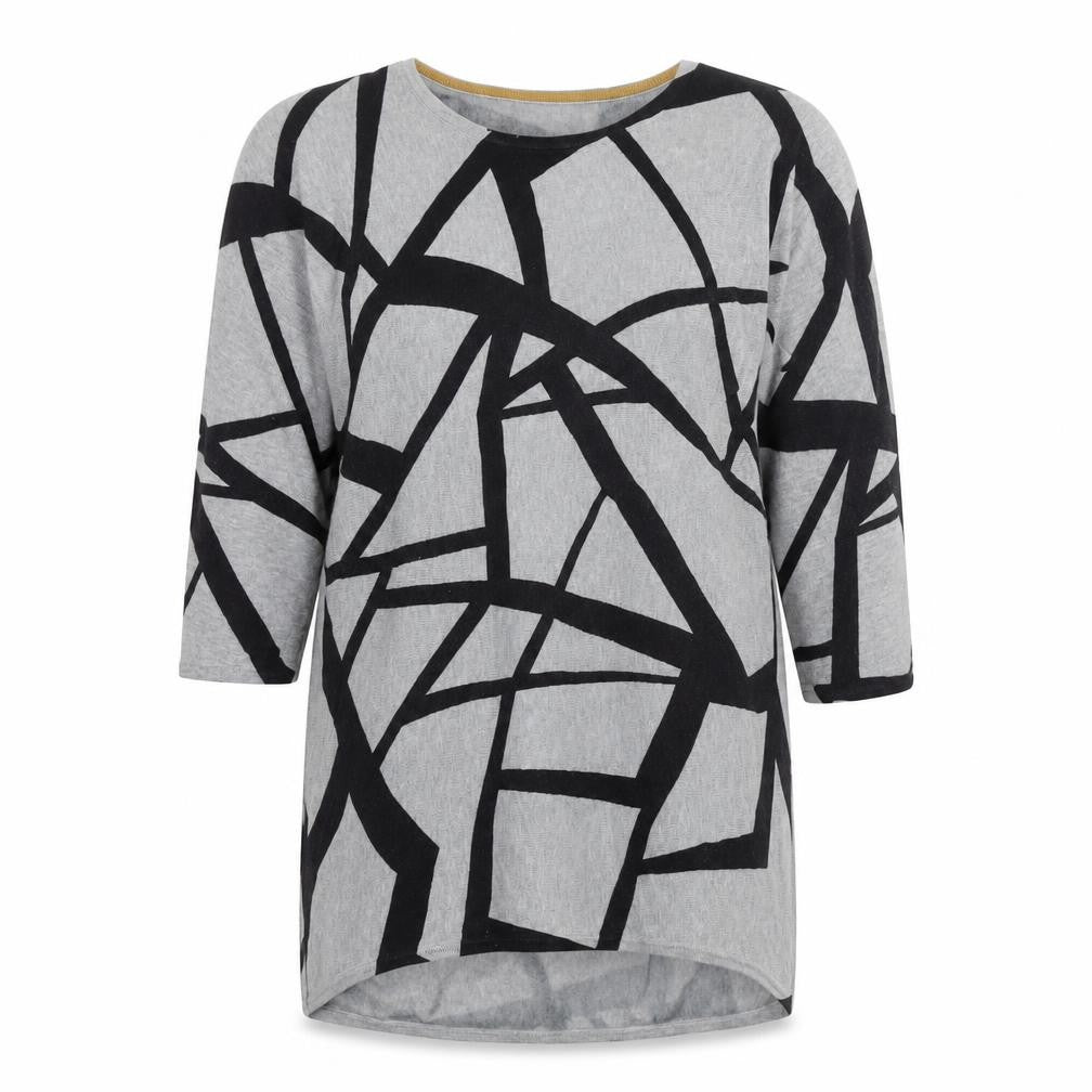 Viz-a-Viz Womens Grey Round Neck Geometric Viscose Pullover Jumper Size S