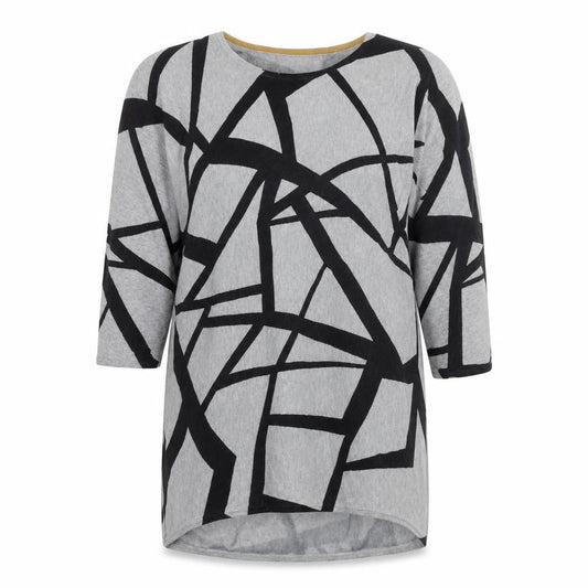 Viz-a-Viz Womens Grey Round Neck Geometric Viscose Pullover Jumper Size S