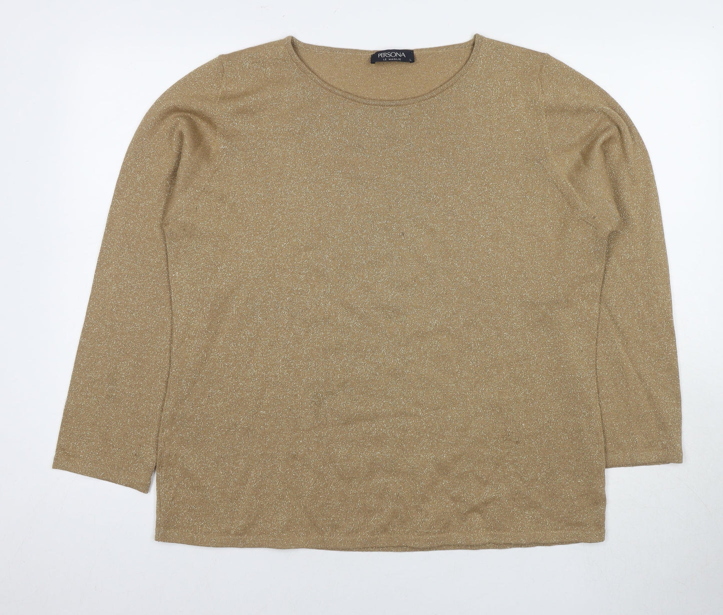Persona Womens Brown Round Neck Wool Pullover Jumper Size L - Glitter Detail