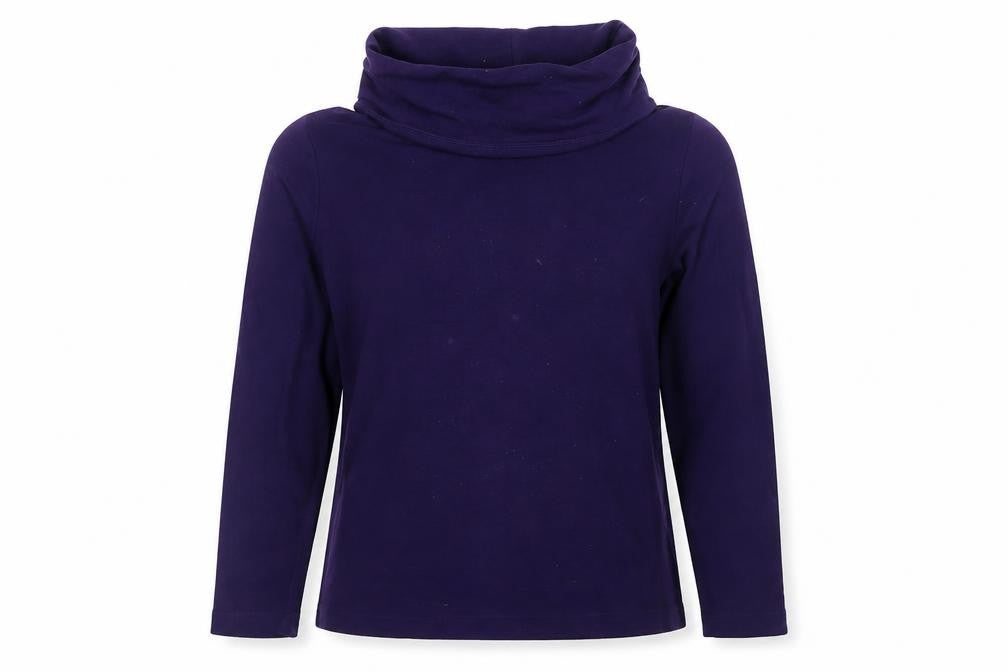 Lands' End Womens Purple Cotton Basic Blouse Size M Roll Neck