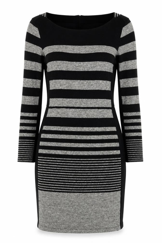 La Redoute Womens Black Striped Polyester Jumper Dress Size 10 Round Neck Zip