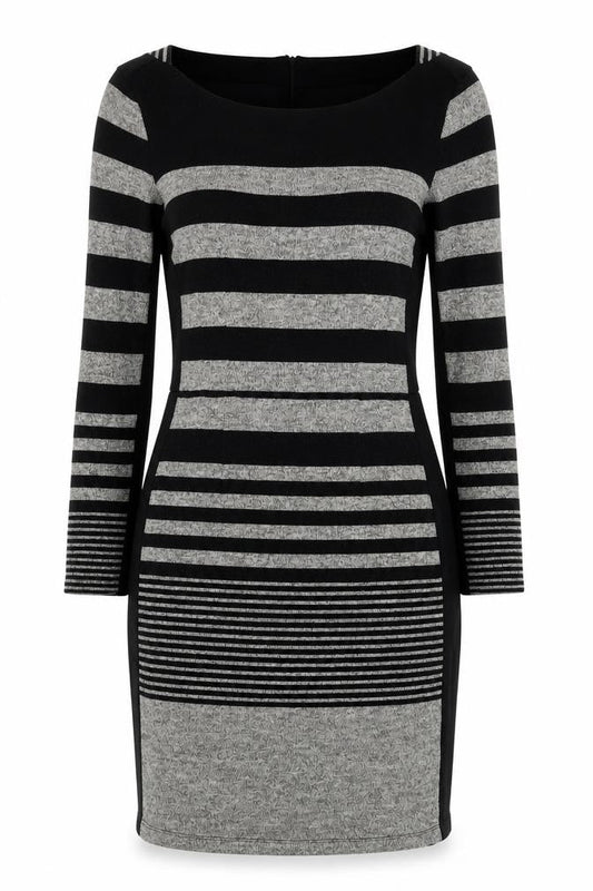 La Redoute Womens Black Striped Polyester Jumper Dress Size 10 Round Neck Zip
