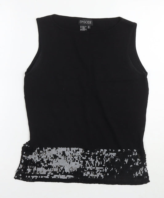 Episode Womens Black Wool Basic Tank Size M Round Neck - Sequin Detail