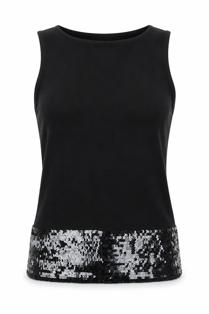 Episode Womens Black Wool Basic Tank Size M Round Neck - Sequin Detail