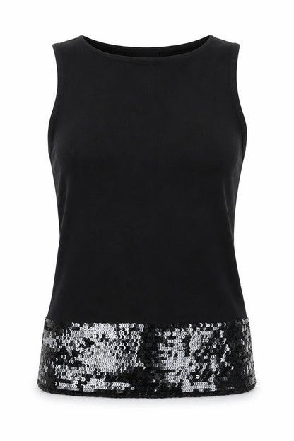 Episode Womens Black Wool Basic Tank Size M Round Neck - Sequin Detail