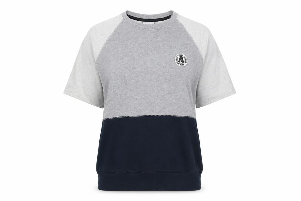 Adict Womens Grey Colourblock Cotton Basic T-Shirt Size M Round Neck
