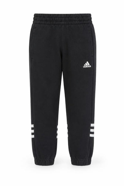 Front view of Adidas boys’ black jogger trousers with side stripe
