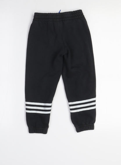 Back view of Adidas boys’ black jogger trousers with side stripe