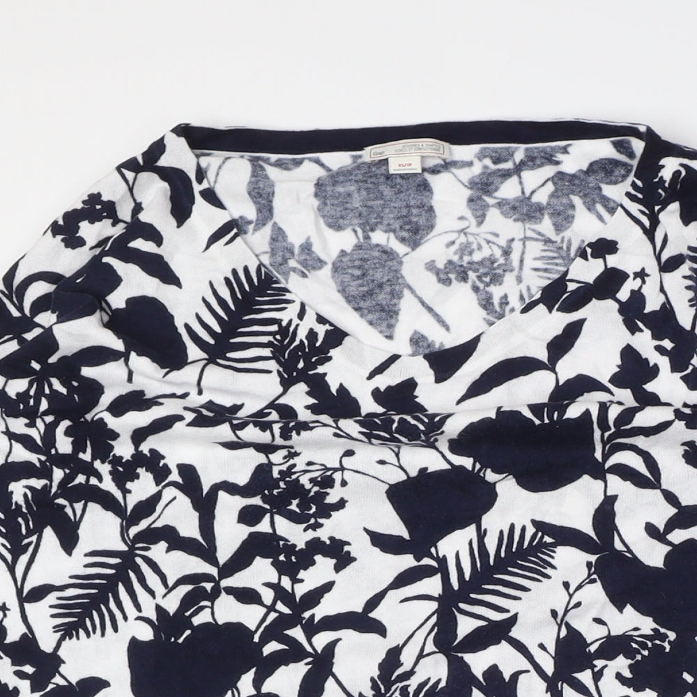 Women's Floral V-Neck Pullover Jumper, Size L