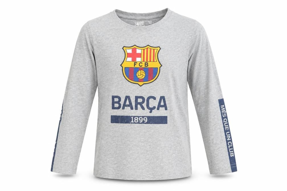 FCB Boys Grey Cotton Basic T-Shirt Size 8 Years Roll Neck Pullover - Barca 1899