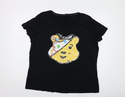 Pudsey Womens Black Cotton Basic T-Shirt Size 22 Crew Neck - Sequins