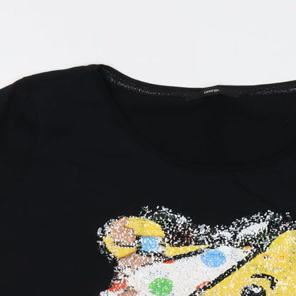 Preloved Pudsey Womens Black Cotton Basic T-Shirt Size 22 Crew Neck - Sequins - Detail