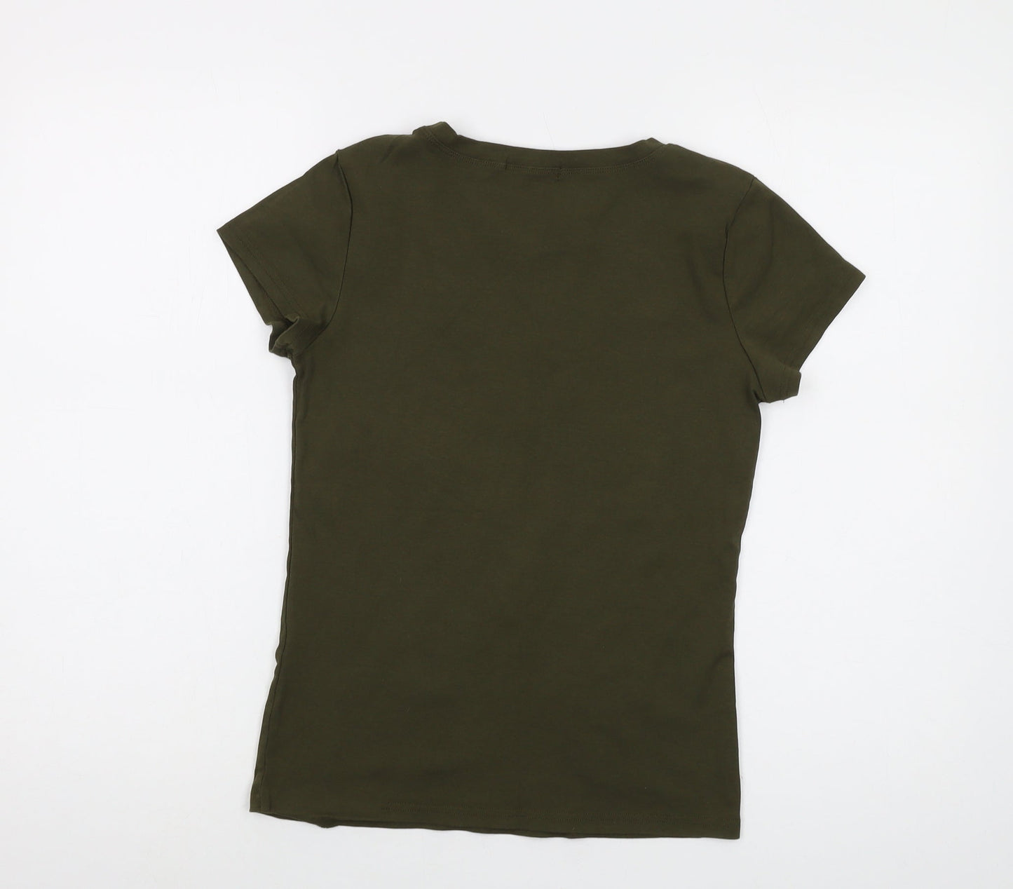 May Womens Green Cotton Basic T-Shirt Size M Crew Neck