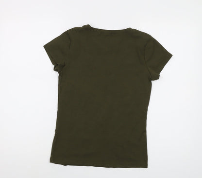 May Womens Green Cotton Basic T-Shirt Size M Crew Neck