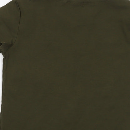 May Womens Green Cotton Basic T-Shirt Size M Crew Neck