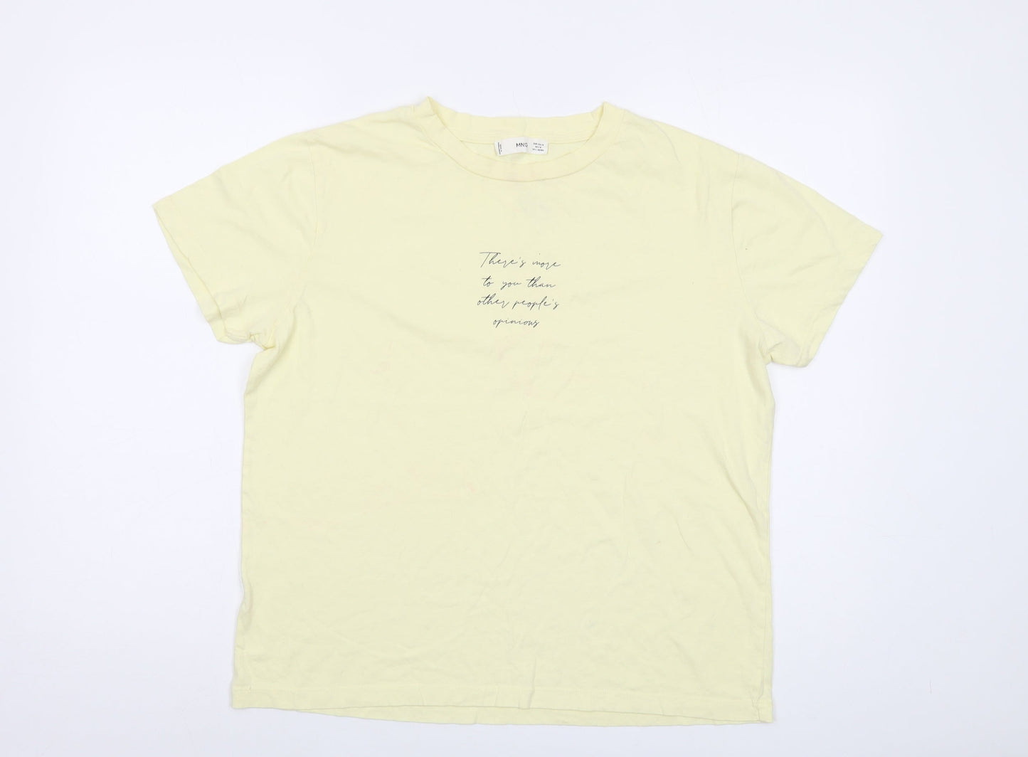 Mango Womens Yellow Polyester Basic T-Shirt Size M Crew Neck