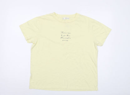 Mango Womens Yellow Polyester Basic T-Shirt Size M Crew Neck