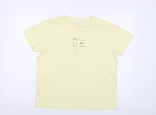 Mango Womens Yellow Polyester Basic T-Shirt Size M Crew Neck
