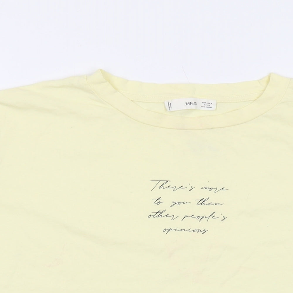 Mango Womens Yellow Polyester Basic T-Shirt Size M Crew Neck