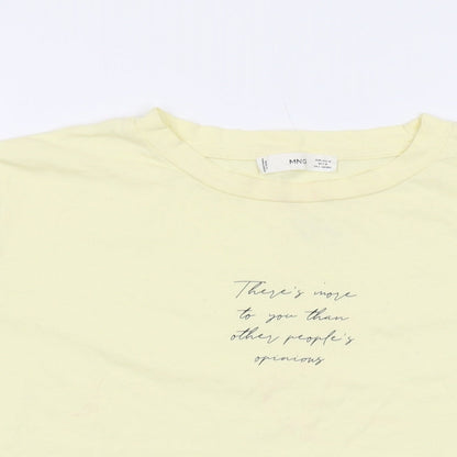 Mango Womens Yellow Polyester Basic T-Shirt Size M Crew Neck