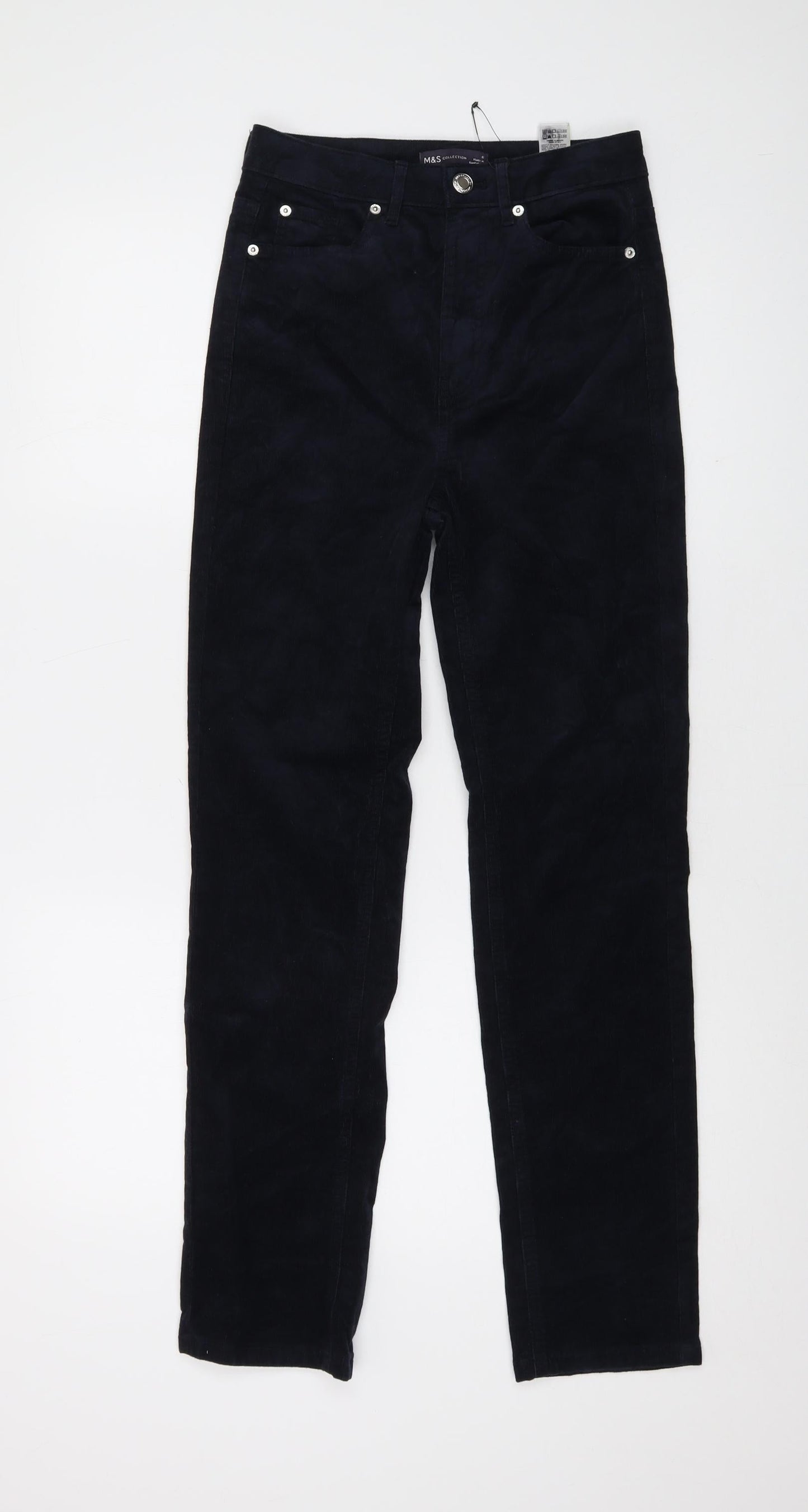 Marks and Spencer Womens Blue Cotton Trousers Size 6 L28 in Regular Button