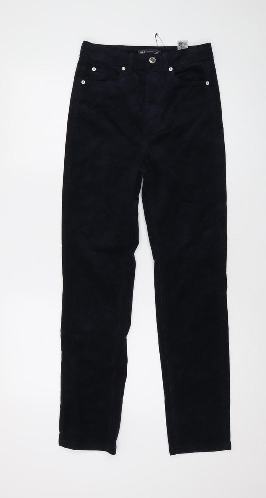 Marks and Spencer Womens Blue Cotton Trousers Size 6 L28 in Regular Button