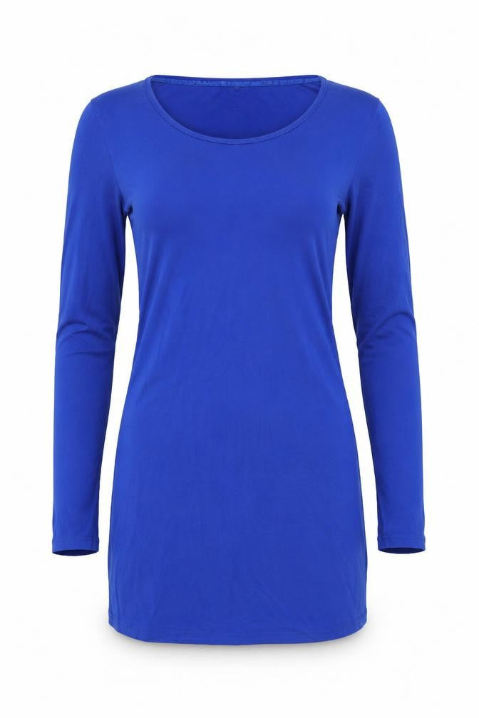 LTS Basic Womens Blue Viscose Tunic Blouse Size M Round Neck