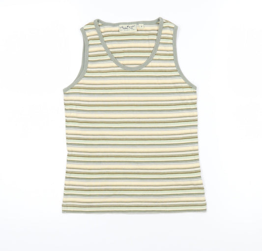 Jackpot Womens Green Striped Cotton Basic T-Shirt Size S Scoop Neck