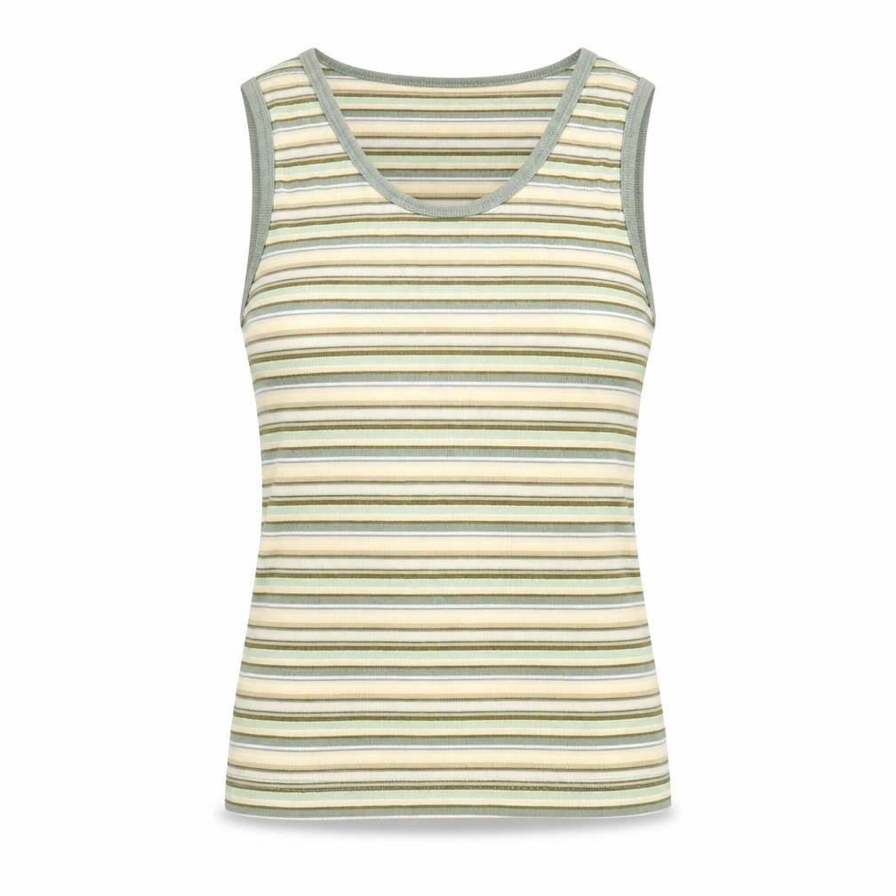Jackpot Womens Green Striped Cotton Basic T-Shirt Size S Scoop Neck