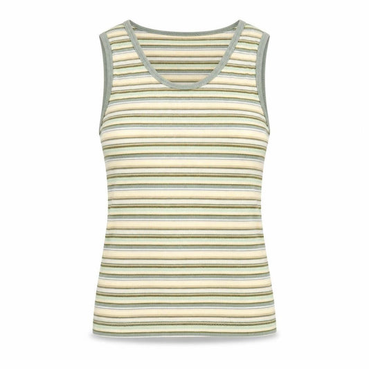 Jackpot Womens Green Striped Cotton Basic T-Shirt Size S Scoop Neck